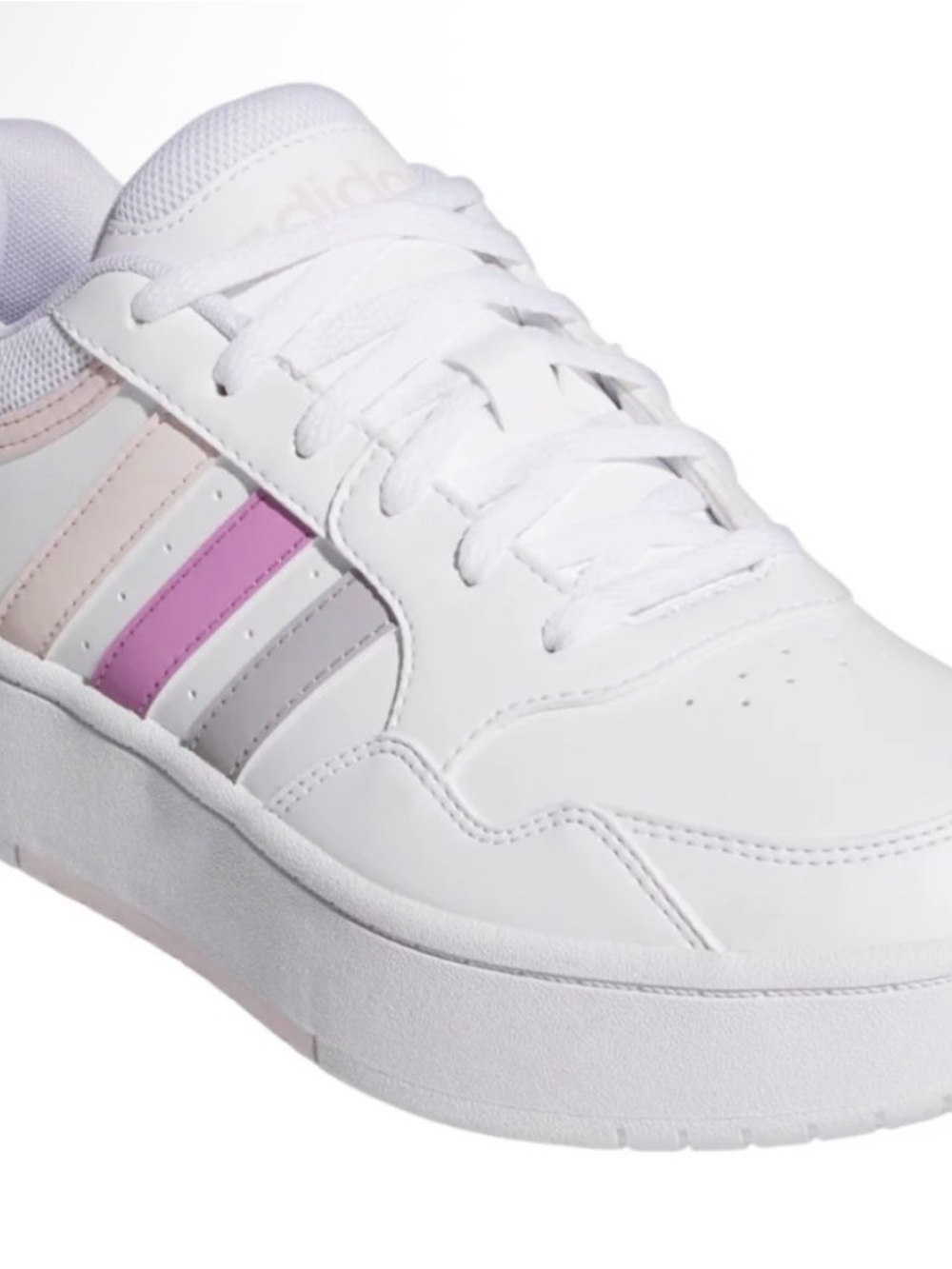 adidas White  Hoops 3.0 size 6 Bold Lace Sneakers with Pink Stripes - Picture 2 of 6